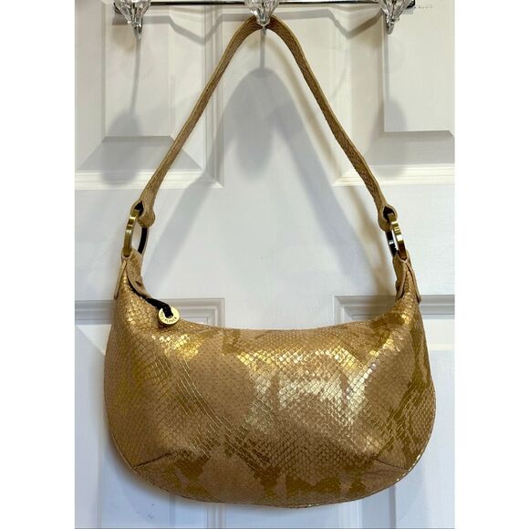 DONALD J PLINER - Gold/Blush Python Snakeskin-Embossed Leather Hobo Shoulder Bag - Picture 2 of 16